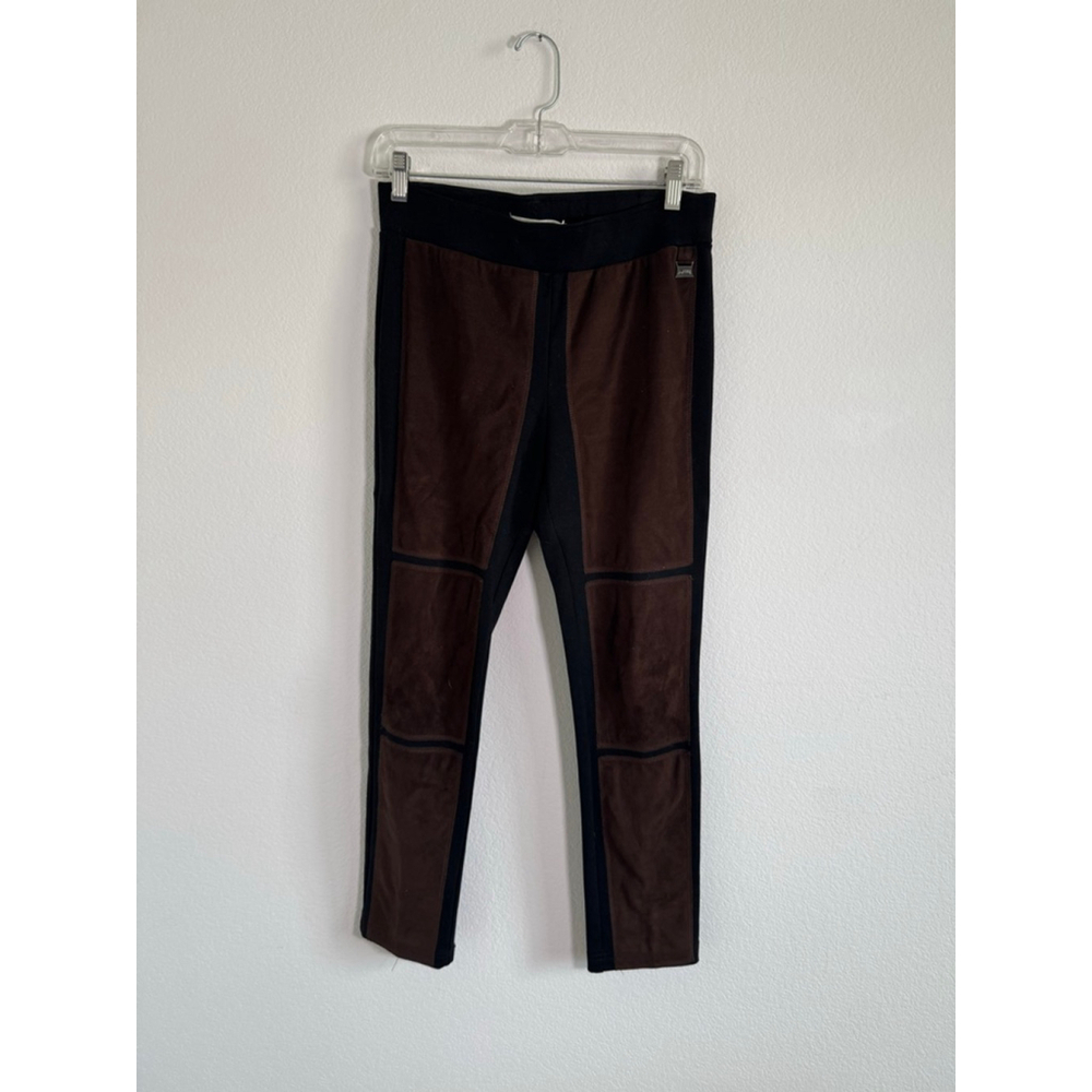 Women's Joseph Ribkoff Black Brown‎ Suede Panel Leggings Size 4